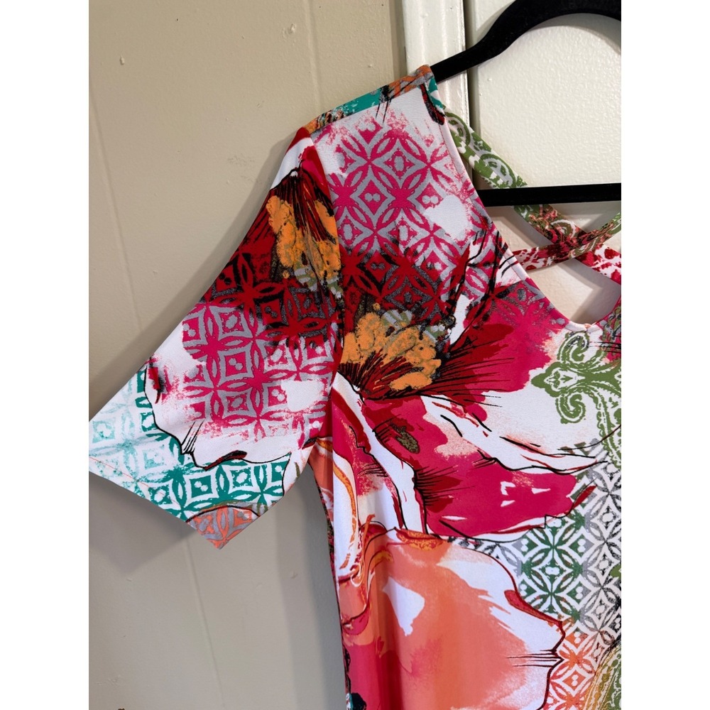 Chicos Abstract Colorful Floral V-Neck Shift Dress Womens Size 2 Large Vibrant - Picture 3 of 14